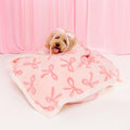 LE SURE Waterproof Puppy Blanket for Small Dogs - Washable Double Sided Dog Blankets with Warm Jacquard Shag and Soft Sherpa Fleece, Pet Cat Blanket for Couch Protection, Bow Design，Pink Taffy