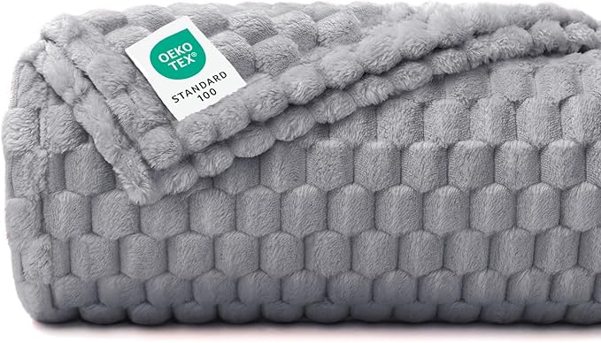 Luciphia Soft 300GSM Fleece Pet Blanket for Small Medium Large Dogs Washable 3D Textured Flannel Cat Puppy Decorative Furniture Protector Throw Durable Grey, XL(57''x40'')