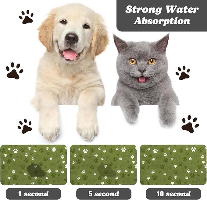 Dog Food Mat, Absorbent Water Bowl Mats Cat Pet Feeding Placemats Dark Green 24 * 32 inch