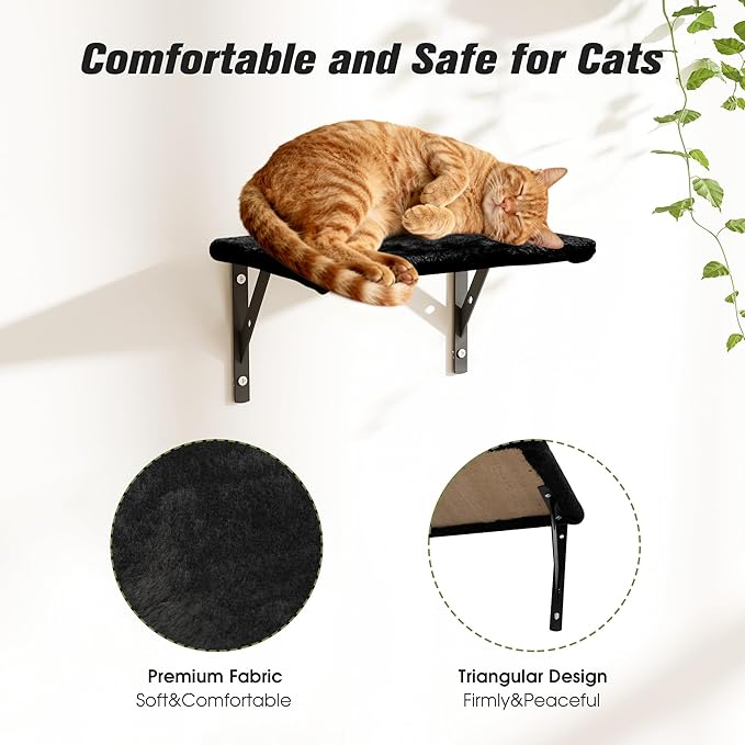 COZIWOW Wall Mounted Cat Furniture, Cat Wall Shelves and Perches, Floating Cat Shelves for Wall Set of 5 (Black)