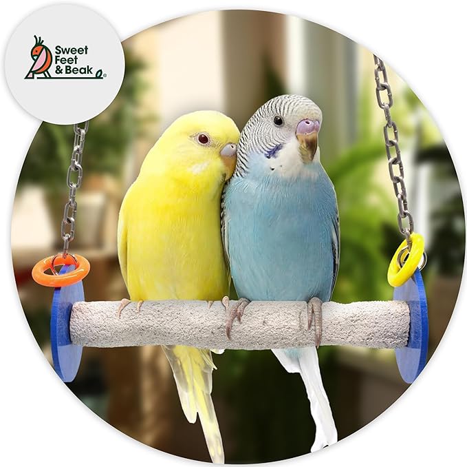 Sweet Feet and Beak Roll Bird Swing - Pumice Perch Bird Toys Trims Nails and Beaks, Safe and Non-Toxic Bird Cage Accessories for Small and Large Birds, Swinging Toys Birds Will Love, XSmall 4.5 Inches