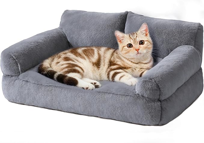 Cat Beds for Indoor Cats, Cat Couch Bed, Cute Cats Sofas for Pets, Small Dog Sofas & Chairs with Removable Washable Cover, Plush Soft Pet Furniture for 10lbs Small Dogs & Cats(Light Grey)
