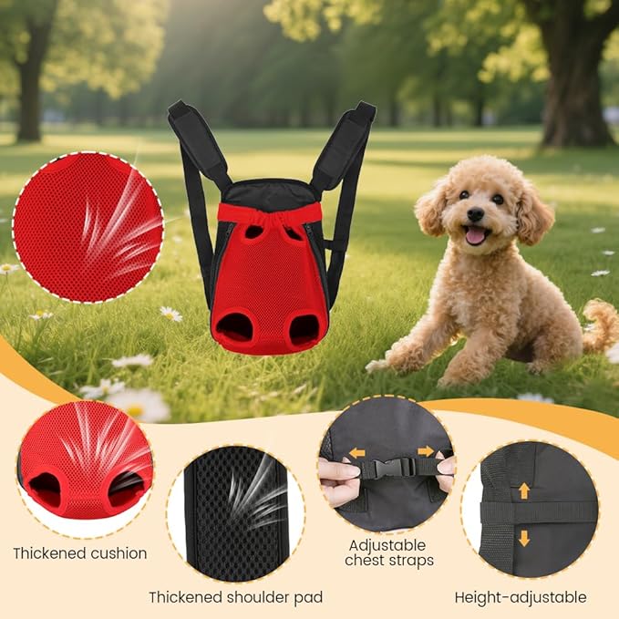 Inspack Dog Backpack Carrier/Cat Carrier, Adjustable Pet Front Carriers Travel Bag for Puppy Medium Dogs, Legs Out, Soft Ventilated Dog Chest Carry Backpacks for Hiking/Camping,10-16 lbs, Red