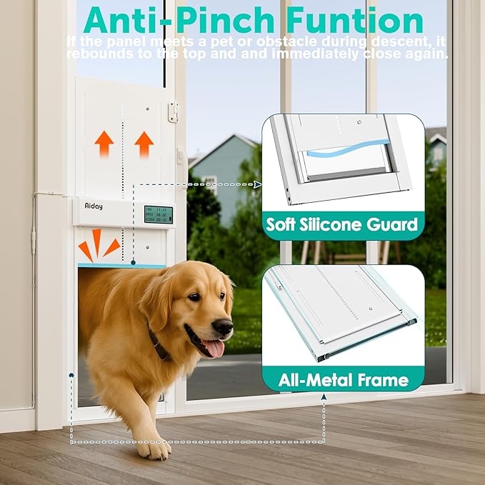 Automatic Sliding Glass Dog Door with Collar Sensor, X-Large Electric Doggy Door for Sliding Glass Doors, Adjustable 90-9/16" to 95-1/4" Slider Height, Anti-Pinch, Fits Dog Up to 220 Lbs (XL-Tall)