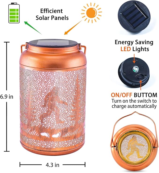 Bigfoot Solar Lanterns Outdoor Hanging Waterproof Solar Lights Big Foot Sasquatch Gifts for Men Women Metal Decorative LED Lanterns for Outside, Patio, Landscape, Yard Decor, Garden Decorations
