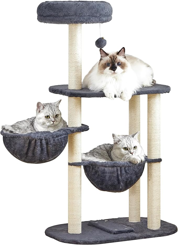 Small Cat Tree Tower with Lots of Scratching Posts - 42 Inch Medium Compact Cats Scratch House with Hammock Perch for Multi Level 2 Kitty - Indoor Corner Cat Bed Condo Climbing Gym Towers Furniture