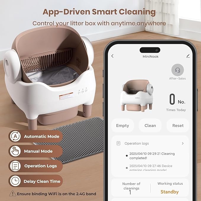 APP-Controlled Self Cleaning Litter Box, Automatic & Hands-Free Cat Litter Box, Safety Protection, Odor-Free Waste Disposal Includes Trash Bags, Large Waste Bin, Open-Top