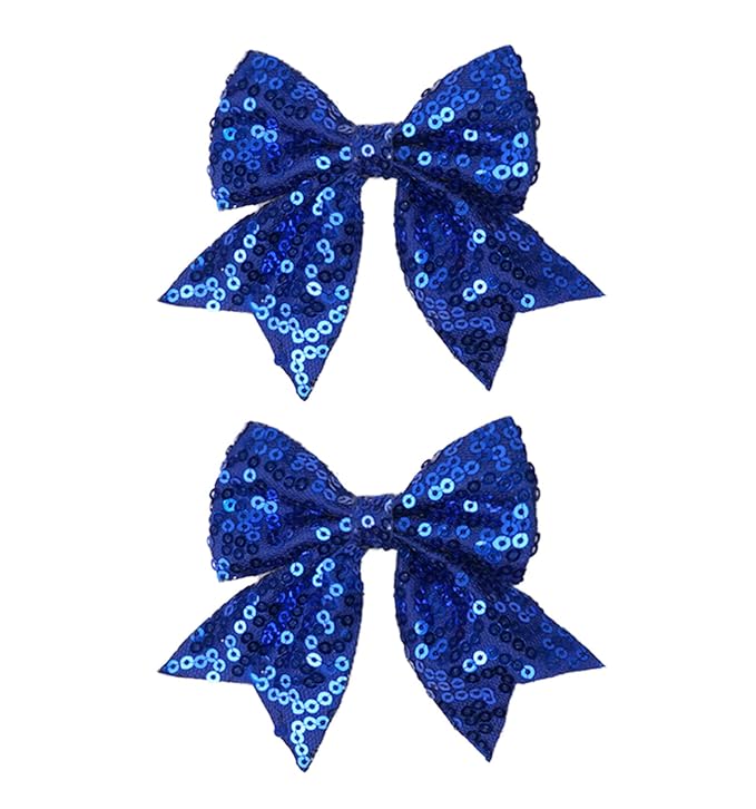 3-inch Sequined Bow Hair Clips For Baby Girls, Toddler, Kids and Young Women Birthday Party Wedding Christmas Occasions Pet Accessories Set of 2 (Royal Blue)