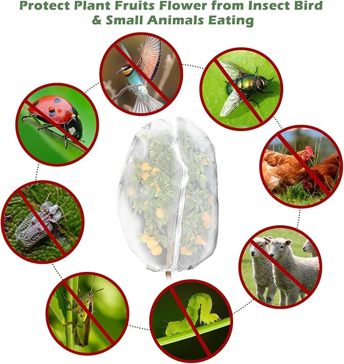 3Pcs Plant Covers from Insects, 3Size Bird Netting Barrier for Blueberry Bushes with Drawstring Zipper Mesh Garden Netting Plants Bags for Protect Fruits Tree Tomato Vegetable 2.6×3.3, 3.3×5, 4×5Ft