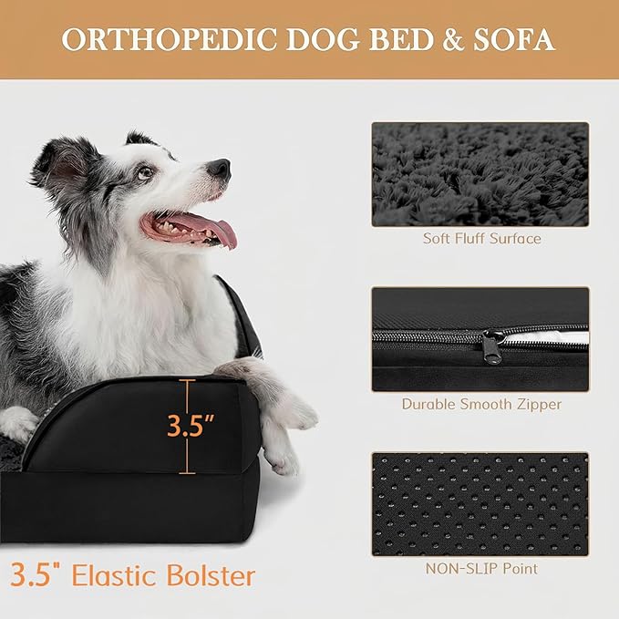 Comfort Expression Orthopedic Dog Bed for Small Dogs 20x14 Inch, Waterproof Supportive Egg Crate Foam Small Pet Bed with Removable Bolsters, Dog Couch with Washable Cover & Non-Slip Bottom, Black