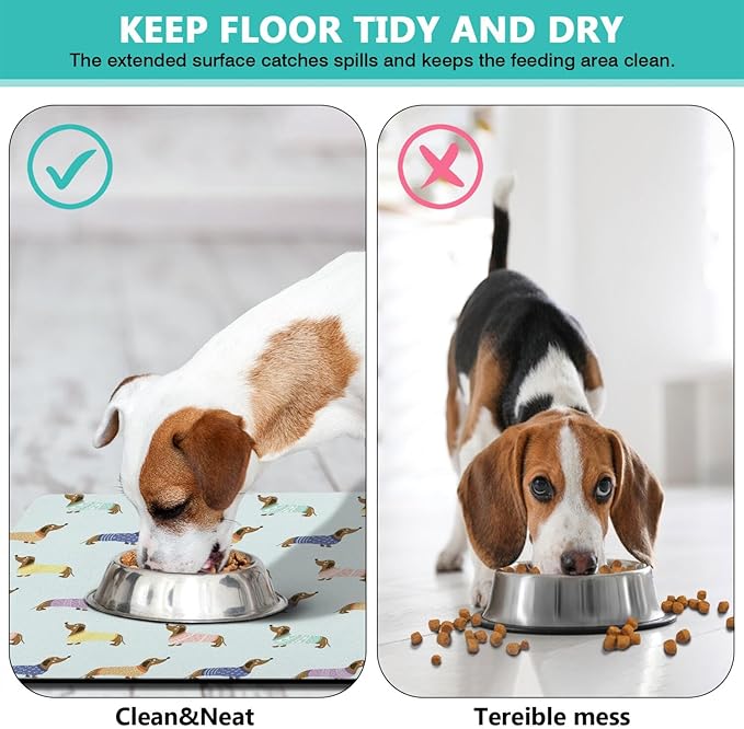 Dachshund Dog Food & Water Mat, Pet Feeding Mat for Floor Non-Slip Waterproof, Super Absorbent Cat Bowl Mat, Easy to Clean Eco-Friendly Durable Pet Placemat,16" × 24"