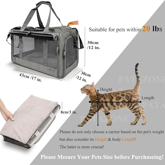 Soft Cats Carrier for Small Dogs Carriers Airline Approved Puppy Travel Bag Softsides Puppy Carry,Soft-Sided,Pets Small Animals Rabbits Bunny Outdoor (Gray)