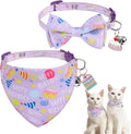 SCENEREAL Cat Bandana Collar for Birthday - 2 Pack Breakaway Kitten Collars with Bell Bowtie, Accessories for Pet, Adjustable Cute Cat Collars for Cats and Small Dogs Boys Girls, Purple