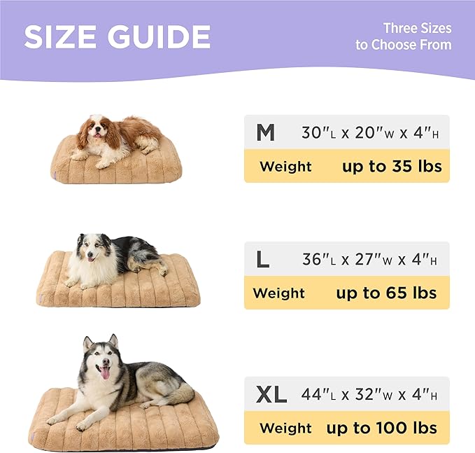 LE SURE Cute Orthopedic Dog Bed Large Sized Dog, Waterproof Chic Flat Pet Beds with Removable Washable Cover, Fuzzy Thick Egg Crate Foam Pet Mat for Indoor Use (36" x 27", Beige)