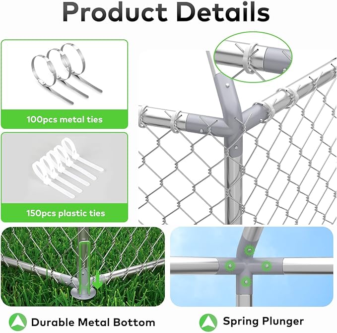 9.1x9.1 FT Outdoor Dog Kennel Heavy Duty Dog Enclosure with Waterproof Cover and Security Lock, Galvanized Wire Mesh Hexagonal Large Dog Kennel(109.4x109.4x95.3IN)