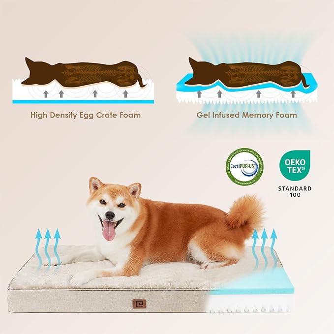EHEYCIGA Waterproof Dog Bed Orthopedic 47"x29", Memory Foam Pet Bed for XXLarge Dog Bed, Washable Pet Mat with Removable Cover, Beige