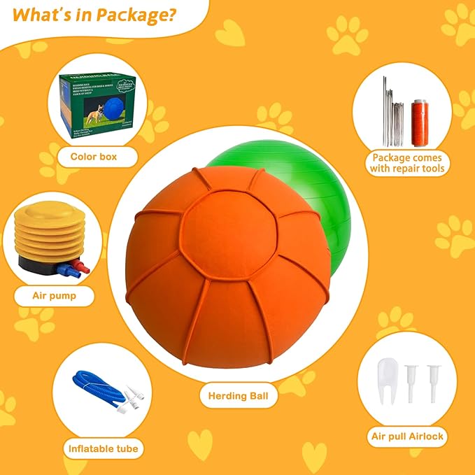 Herding Ball for Dogs, Dual Layered Herding Dog Ball Set for Australian Shepherd, Cattle, Collie, for Dog, Agility Equipment- Free Training Book (Orange, 18 inch)