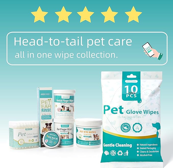 Ear Cleaner Finger Wipes 60 Counts, Dog Ear Cleaner, Grooming Kit Care for Dogs and Cats, Soft & Easy Otic Cleaning Pads, Remove Wax, Dirt & Stop Smelly, Itchy, Non-Irritating, Coconut Scent