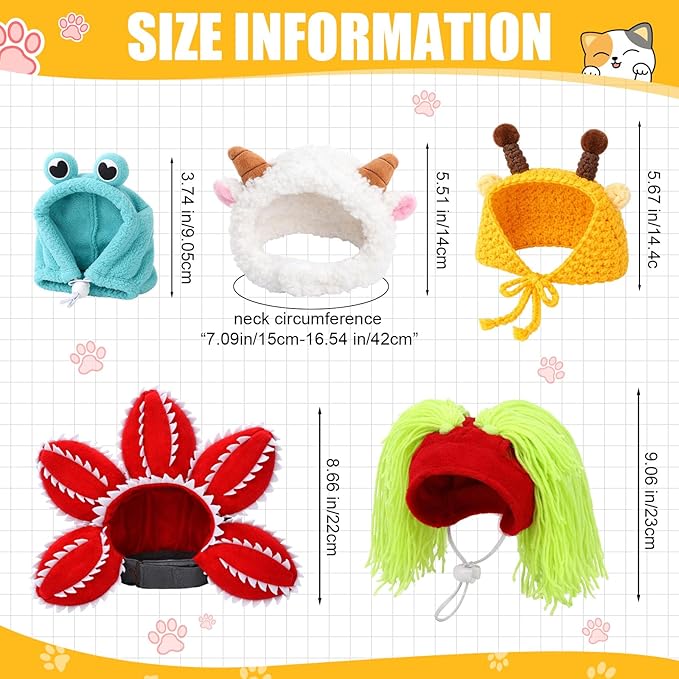 Weewooday 5 Pieces Cat Costume Bunny Hat Outfit with Ears Funny Cat Hat and Small Dogs Kitten Puppy Party Easter Costume Accessory Headwear(Classic Style)