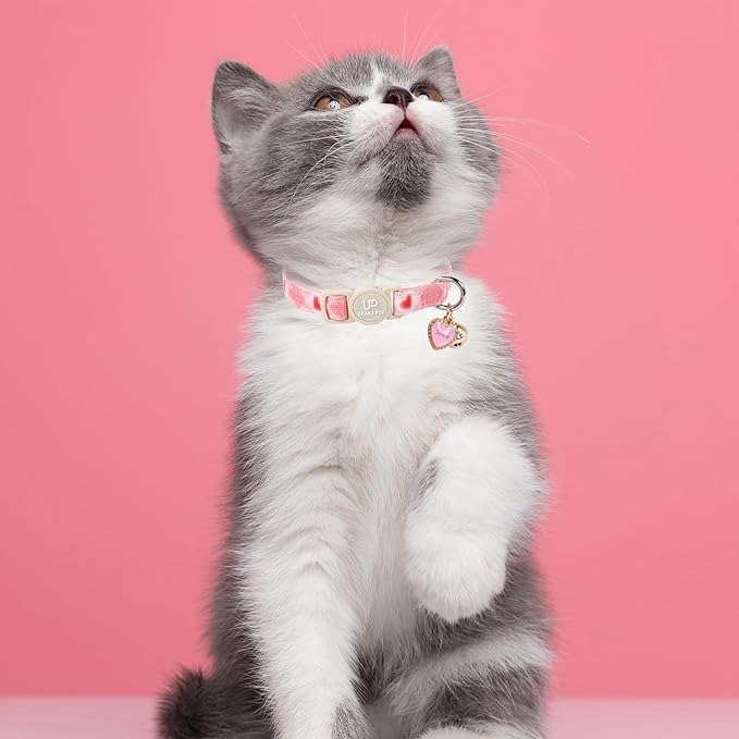 Cat Collar, 2 Pack Cat Collars-Cute Breakaway Cat Collar with Bell & Pendant, Valentine's Day Kitten Collars Pink Hearts with Safety Buckle for Girl and Boy Cats, 7-12Inch