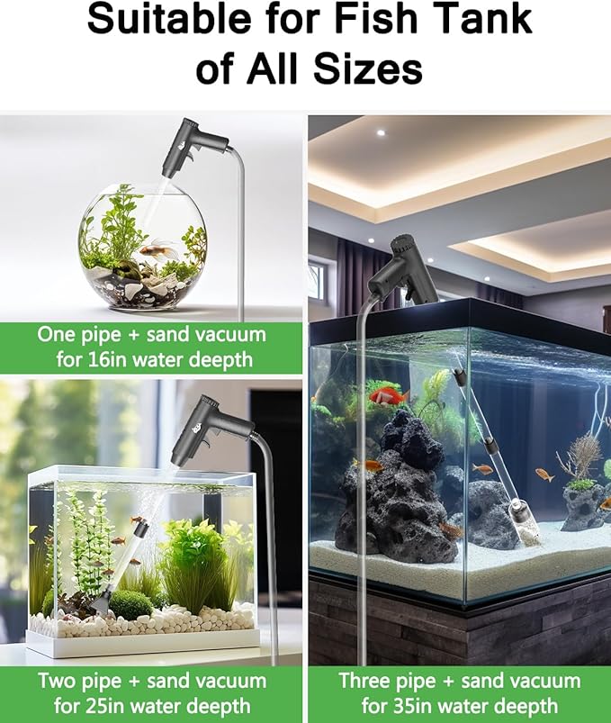 AQQA Aquarium Gravel Cleaner, 4-in-1 Upgrade Suction Power Manual Fish Tank Gravel Vacuum Cleaner Tools for Aquarium Water Changer with Water Flow Adjustment Use for Fish Tank Cleaning Gravel Sand