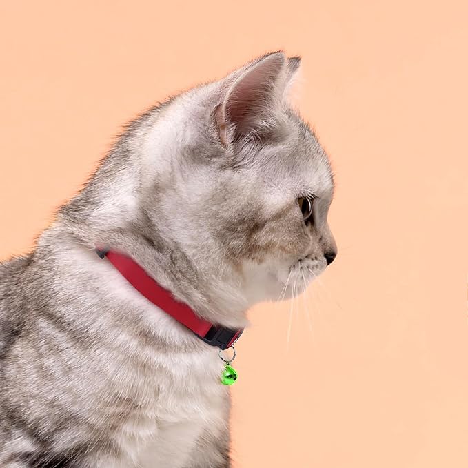 Breakaway Cat Collar with Bell - Leather Adjustable Kitten Collars with Safety Quick Release Buckle - Soft Small Pet Collars for Girl & Boy Cats (Red)