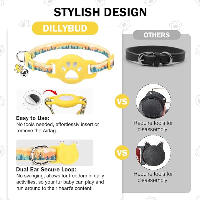 Airtag Cat Collar Breakaway, Cute GPS Cat Tracker Collars with Air Tag Holder, Safety Cat Collars with Bell & Pendant for Girl Boy Cats, Blue