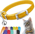 CollarDirect Leather Cat Collar with Bell - Kitten Collar, Small and Big Cat Strap for Boy Cats, Girl Cats with Safety Elastic Strap (Neck Fit 6"-7", Yellow)