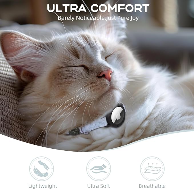 AirTag Cat Collars, Stretchy Collar with Apple AirTag Holder and Bell, Breakaway Ultra Design Elastic GPS Tracking Collars for Cats and Puppies, (7.5-12.5 Inch), Blue