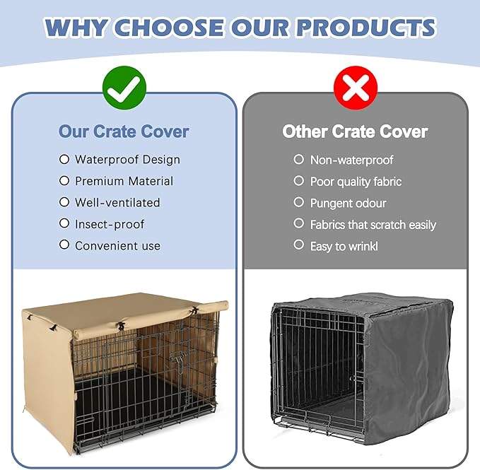 Dog Crate Cover - Double Door Waterproof Pet Kennel Cover, Durable 600D Polyester Protective Cage Cover for 24/30/36/42/48 Inch Dog Crate - Beige