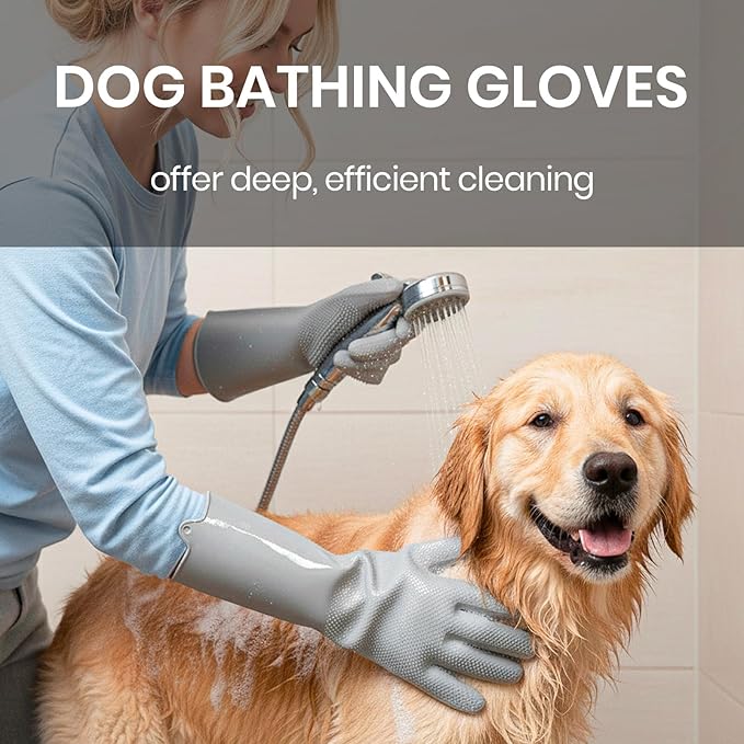 DELOMO Dog Washing Gloves with Comb: Soft and Gentle Silicone Pet Grooming Gloves - Bathing Scrubber Brush Mitt Grooming Shedding Fur Removal Massage for Dogs/Cats/Horse, Grey
