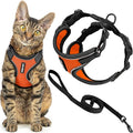 Voyager Escape-Proof Step-in Lock Cat Harness & 5ft Neoprene-Handle Leash Set All-Weather Mesh with Reflective Stitching for Small to Large Cats by Best Pet Supplies, Black Trim-Orange (327), XS