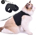 Cat Harness and Leash for Walking Escape Proof Breathable Mesh Fabric, Solid Black, Medium, Adjustable Cat Walking Jackets, Padded Stylish Cat Vest