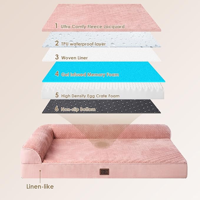 EHEYCIGA Memory Foam Dog Bed Large Size Dogs, Orthopedic Dog Bed Large with Washable Removable Cover, Waterproof Pet Sofa Couch with Nonskid Bottom, 36x27x6, Pink
