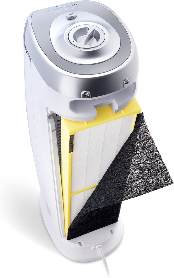 GermGuardian Air Purifier for Home with HEPA Pure Filter, for Wildfire Smoke, Pet Dander, Pollen, Odors, Large Rooms - 743 Sq. Ft., Removes 99.97% Pollutants, UV-C Light, 22", AC4825W, White