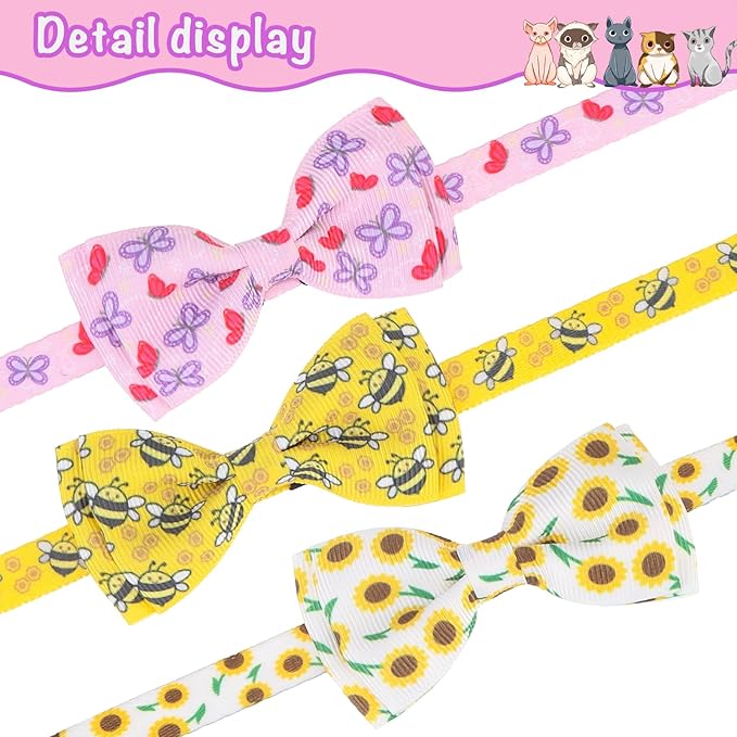 Breakaway Cat Collar with Removable Bow Tie and Bell, Cute Multi-Style Patterns, 3 Pack Safety Buckle Kitten Collars, Adjustable Pet Collar for Cats Puppy (Style B - Nature)