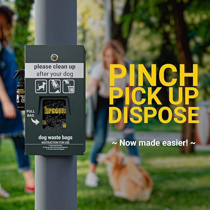 Dog Waste Station Pull Out Bag Dispenser with Hand Sanitizer Bottle - 400 Header Bags Included - Original Glow in the Dark Dog Poop Station Outdoor, Pet Waste Station with Lock and Rain Guard