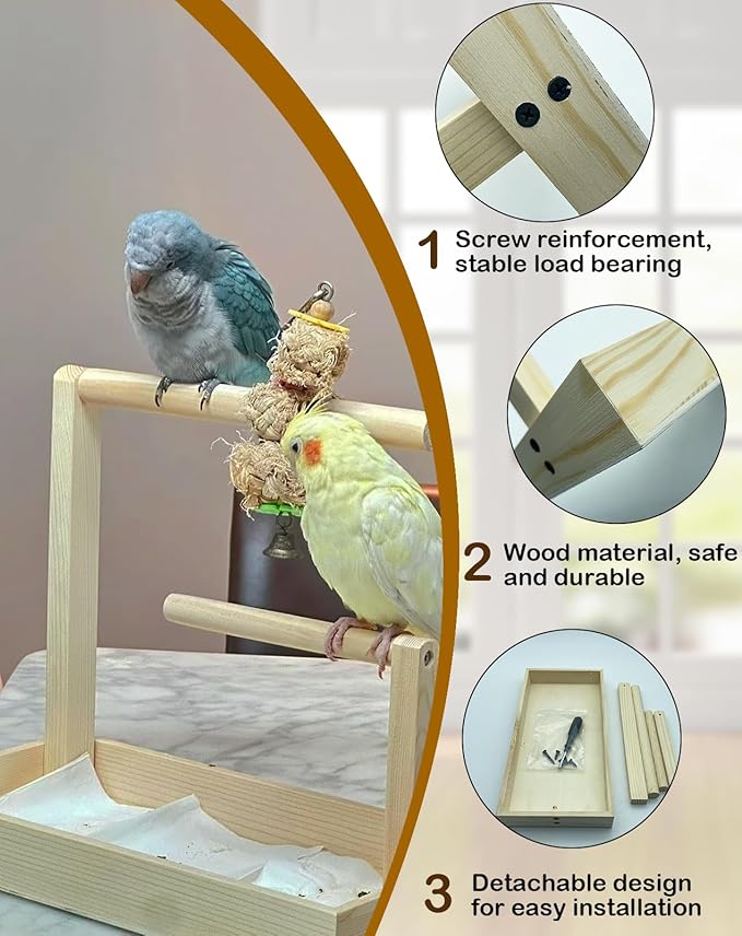 Small Bird Training Stand Portable Tabletop Birds Perch Desktop Platform Training Perch with 5 Pcs Disposable Pads Parakeet Play Gyms Exercise for Budgie Conure Parrot Cockatiel Lovebird