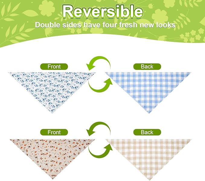 Spring Dog Bandanas Small 2PCS, 4 Pattern Summer Floral Scarf for Boy and Girl, Triangle Reversible Bibs Breed for Puppy Pets