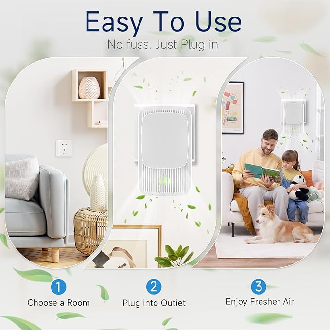 Plug In Negative Ion Air Purifier – 4 Pack Quiet Three-speed Adjustment Air Ionizers, Mini Air Fresheners for Home, Bedroom, Office, Kitchen, Portable Odor Eliminator for Smoke, Dust, Pet Smell