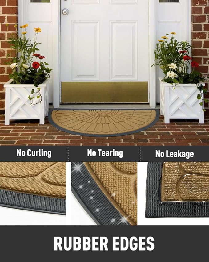 tchdio Door Mat Outdoor Indoor Entrance Doormat-Semicircular Durable Rubber Non Slip Front Door Mat for Outside Inside Entry Entryway Dirt Trapper WelcomeMat for Muddy Paws and Shoes-Yellow 24”x36”