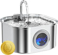 Cat Water Fountain Stainless Steel, 108oz/3.2L Automatic Pet Water Dispenser with 5V Quiet Pump, Triple Filtration, Visible Water Level Window, for Cats, Dogs, Multi-Pet Homes