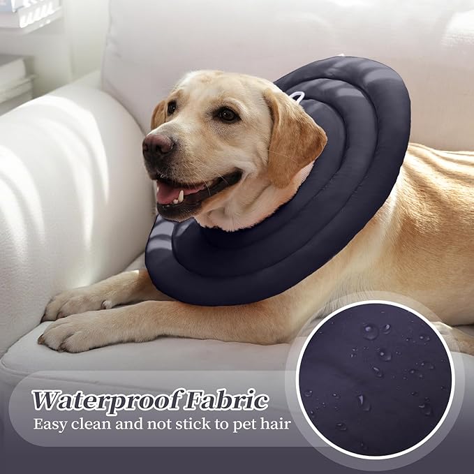 IDOMIK Dog Recovery Collar, Waterproof Soft Dog Cone After Surgery, Comfy Protective Elizabethan Collar Alternative for Dogs Cats, Adjustable Pet Neck Donut Cone Anti-Licking Biting Wounds,Grey,L