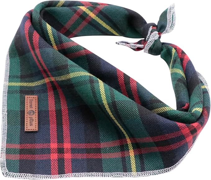 Lionet Paws Christmas Dog Bandana Washable Cotton Handkerchief Scarf Triangle Green Bandanas for Medium Large Dogs Girl Boy