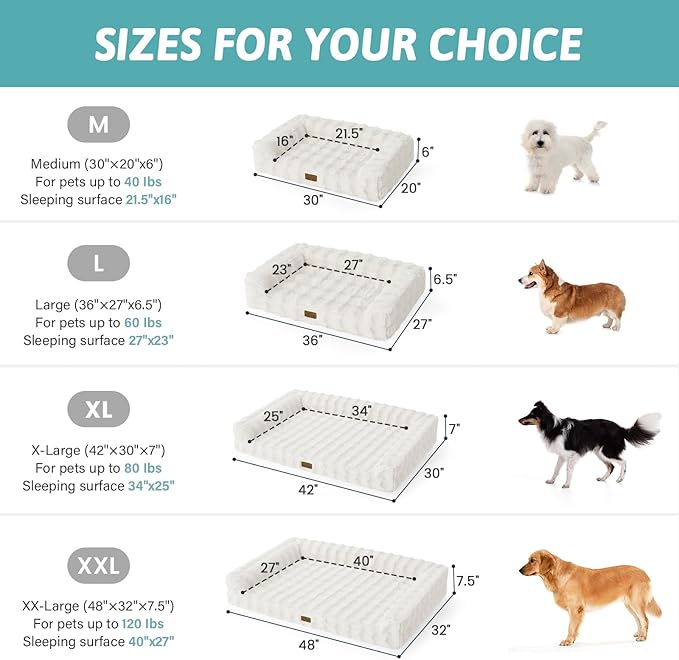 Faux Rabbit Fur Orthopedic Dog Bed, Dog Bed for Large Size, Supportive Foam Pet Sofa with Waterproof Lining Cover, Washable U-Shaped Pet Couch with Anti-Slip Bottom, Beige L 36x27x6.5 inch