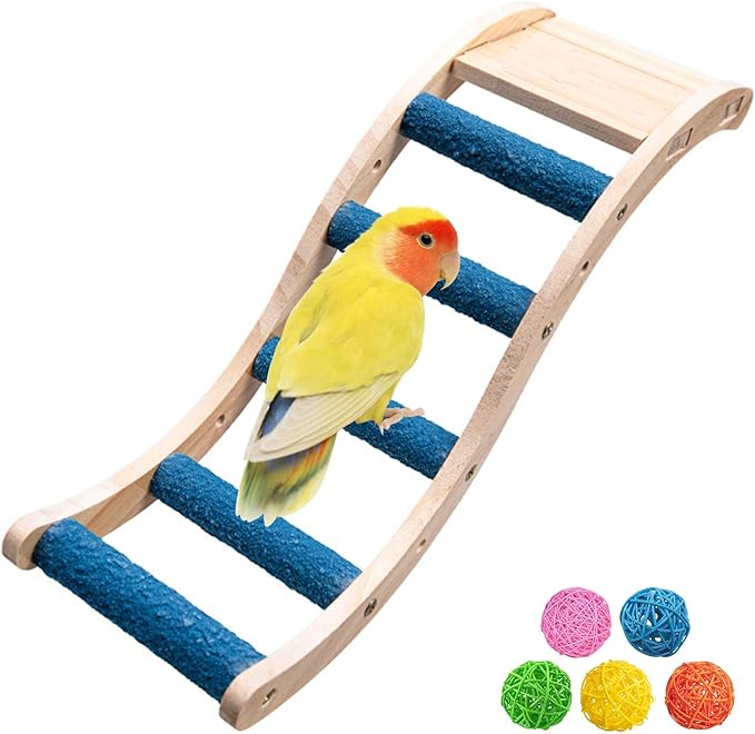Nature Wooden Bird Ladder Pet Parrots Climb Bridge Exercise Stands for Parakeet Climbing Chewing Bridge Bird Cage Accessories for Cockatiel Parakeet Lovebirds Budgie (Blue)