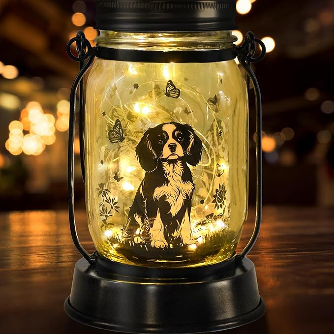 Cavalier King Charles Spaniel Gifts for Women/Men Cavalier Solar Lanterns Mom Birthday Dog Lovers Lantern Pet loss Dog Memorial Lights Solar Garden Decoration for Yard, Patio,Backyard,Porch Torches