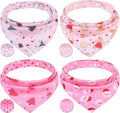 PAWCHIE Christmas Dog Bandanas 4 Pack,Reversible Dog Party Triangle Scarf Bibs, Pet Holiday Costume with Adjustable Snaps,Multiple Christmas-Themed Patterns for Small Dogs Puppy,Cats Pets,Pink S