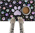 Pet Feedings Mats 20x12 inch Glitter Paw Print Pet Bowl Placemat Non Slip Mat for Cats and Dog Food and Water Indoor Feeding Station Cute Pet Meal Mat for Small Pets Kitchen Floor Use
