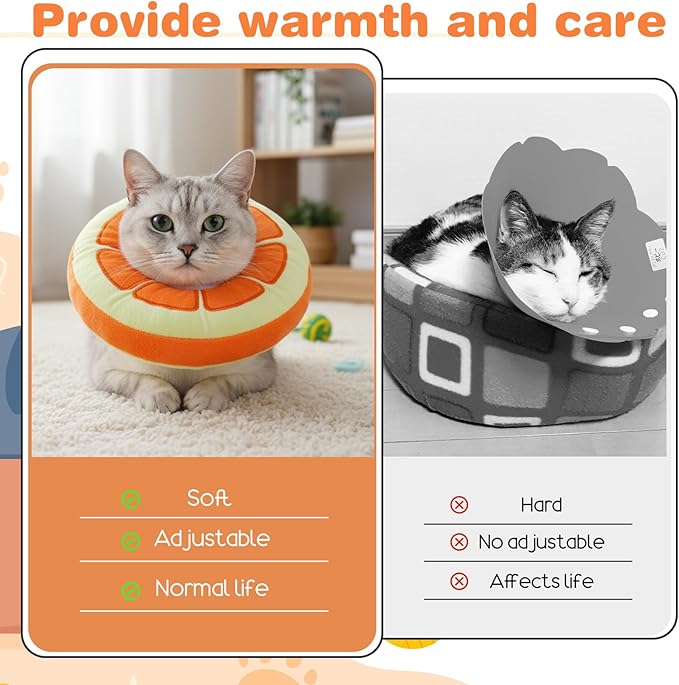 Kitten Cute Recovery Collar Soft Cat Cone Collar After Surgery to Stop Licking Adjustable Lightweight Elizabethan Neck Collar for Small Medium Large Cats Puppies Wound Healing, Orange